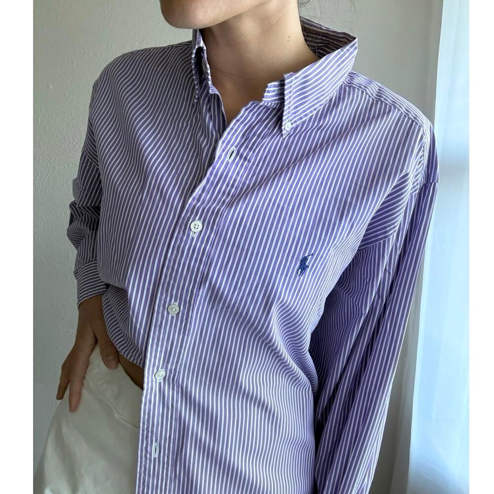 Ralph Lauren Purple Stripe Button up vacation resort preppy collegiate coastal